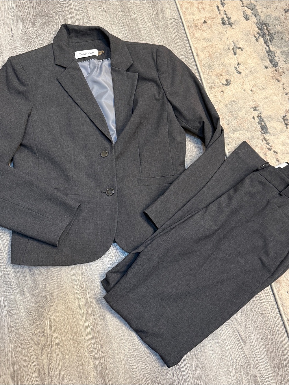 Calvin Klein Womens Size 8 Pants Suit Charcoal Gray Blazer Jacket Modern Fit